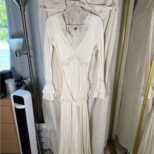 Meshki Cream Lace-Trim Long Sleeve Maxi Dress
